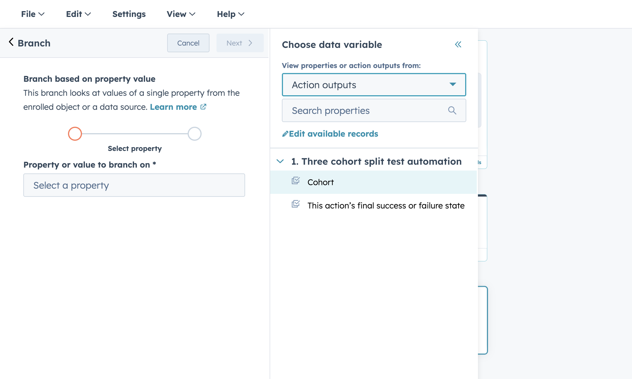Split Test Automation - Value equals branch