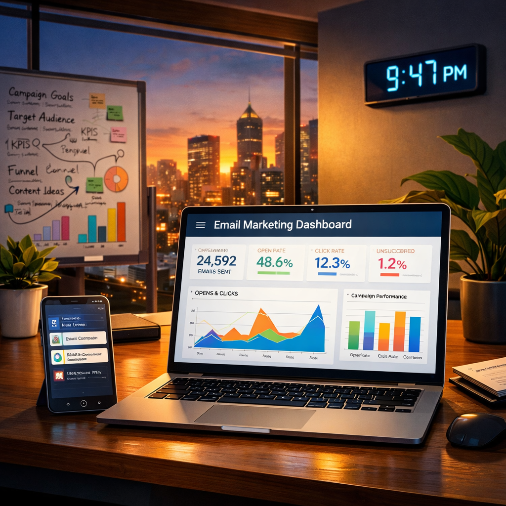 Modern office illustration for HubSpot email marketing ROI