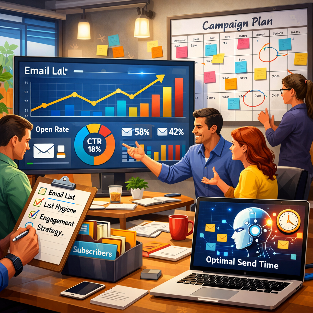 Digital workspace illustration for HubSpot email deliverability analysis